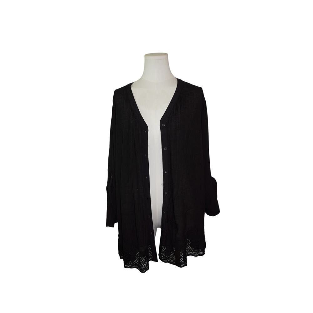 Women's GNW Black Polyester Blend Button Up Shirt - Size 1X